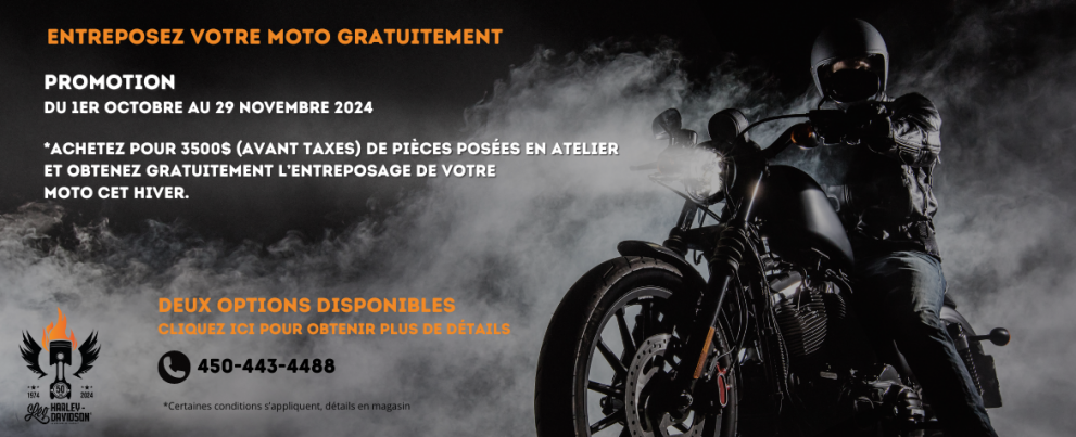 Entreposez votre moto Harley-Davidson gratuitement!